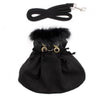 Doggie Design, Inc. Jackets-coats XS Wool Blend Black Faux Fur Collar Harness Dog Coat with matching Leash