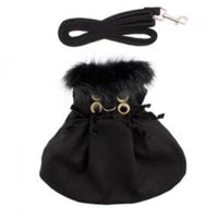Doggie Design, Inc. Jackets-coats XS Wool Blend Black Faux Fur Collar Harness Dog Coat with matching Leash