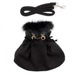 Doggie Design, Inc. Jackets-coats XS Wool Blend Black Faux Fur Collar Harness Dog Coat with matching Leash