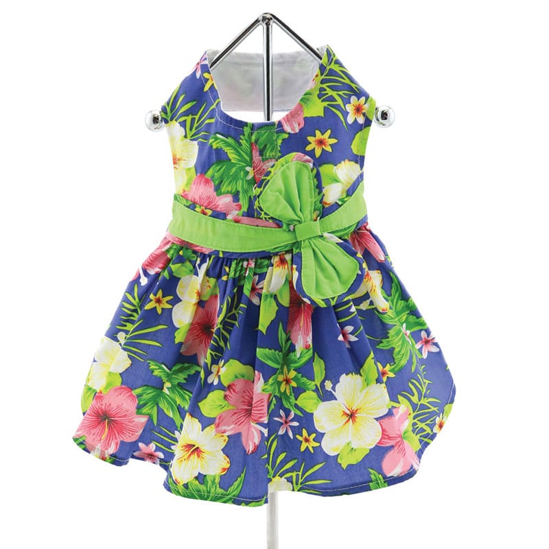 Doggie Design, Inc Dresses XS Blue Lagoon Hawaiian Hibiscus Dog Harness Dress w/ Matching Leash & D-Ring