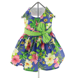 Doggie Design, Inc Dresses XS Blue Lagoon Hawaiian Hibiscus Dog Harness Dress w/ Matching Leash & D-Ring