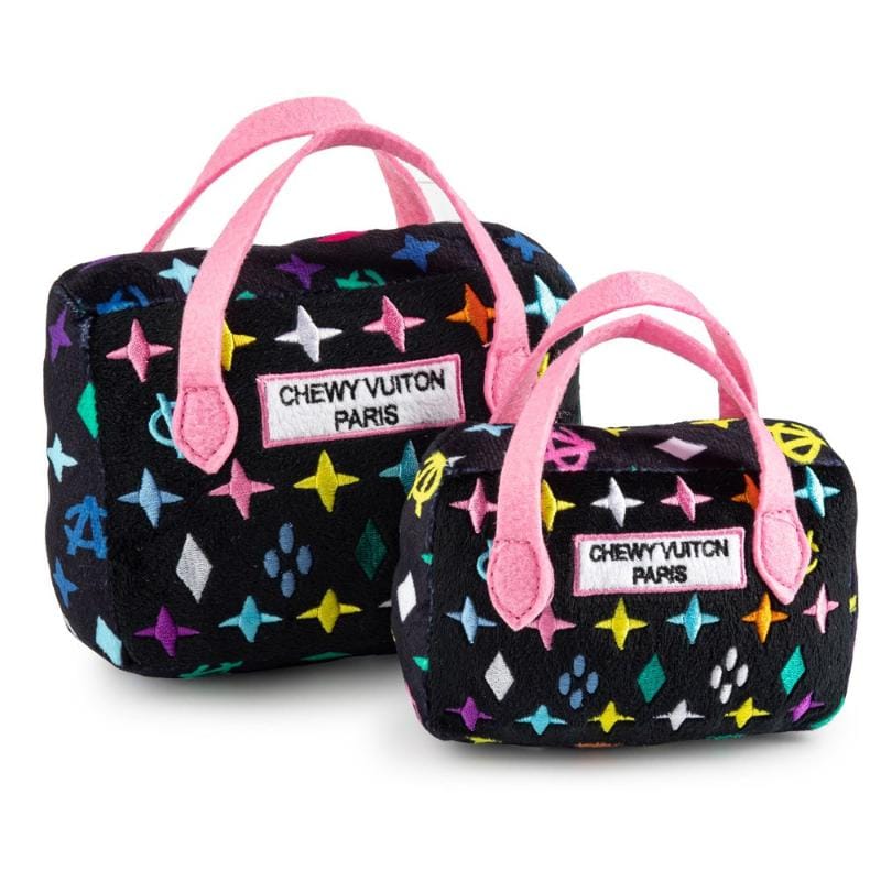 Haute Diggity Dog dog toys Black Monogram Chewy Handbag Parody Plush Squeak Dog Toy - 2 Sizes