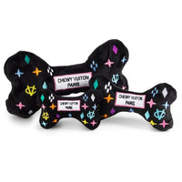 Haute Diggity Dog dog toys Black Monogram Chewy Bone Plush Squeak Dog Toy - 3 Sizes