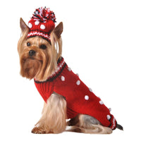 Barker's Bowtique Sweaters 10 Red Bobble Dog Sweater with matching Hat