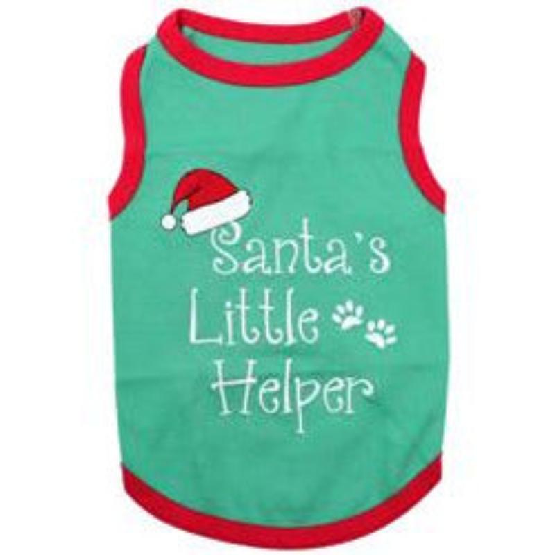 Parisian Pet Tee's XXS Santa's Little Helper Green & Red Christmas Holiday Embroidered Dog T Shirt