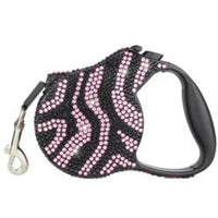 Parisian Pet Leashes Zebra Pink Crystal Retractable Leash