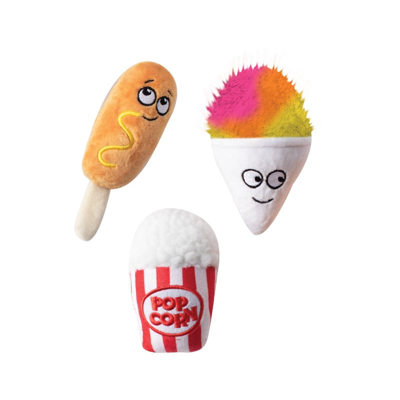 Pet Shop by Fringe Studio dog toys Fair Fun Crndog Popcorn Snowcone Plush Squeaky Small Dog Toy Set - 3 Pk