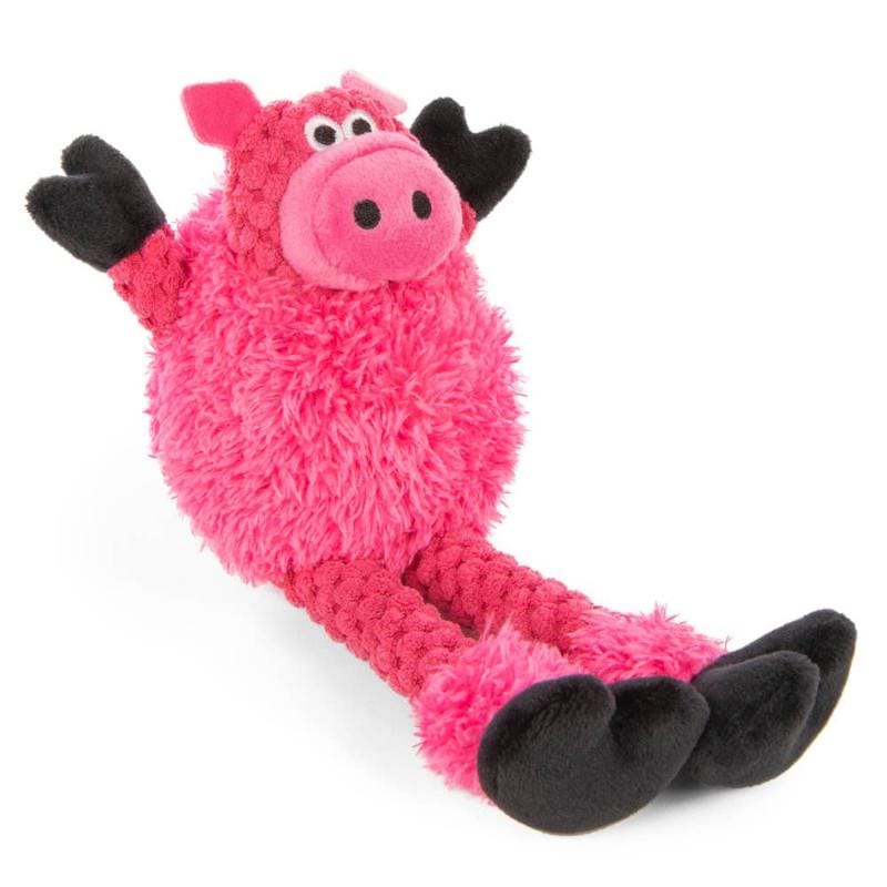 GoDog dog toys Mini Just For Me Checkers Skinny Pink Pig w/Chew Guard Plush Squeak Dog Toy - 3 Sizes