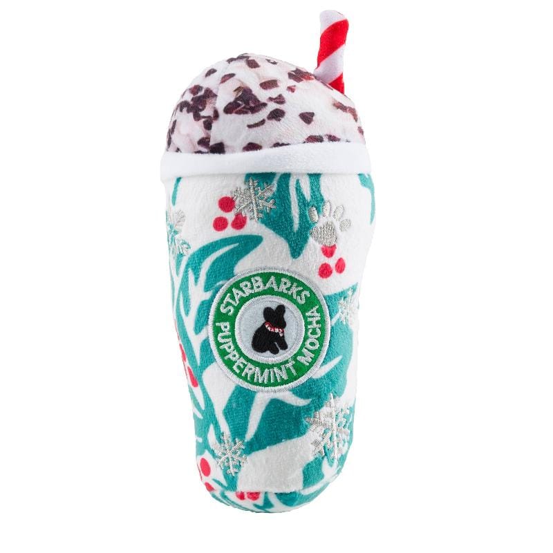 Haute Diggity Dog dog toys Starbarks Puppermint Mocha Holly Print Cup Plush Squeak Dog Toy