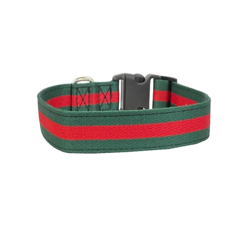 BARK by DOG Collars Marco Stripe Green/Red Dog Collar