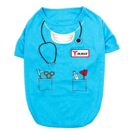 Parisian Pet Tee's S Dr Woof Blue Costume Embroidered Dog T-Shirt
