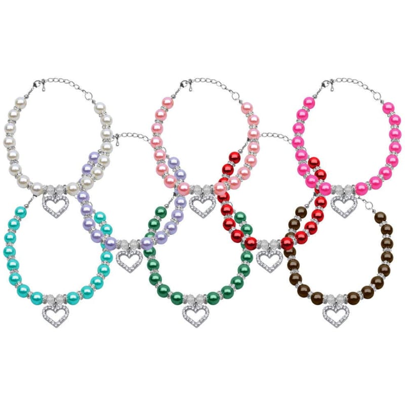 Mirage Pet Products Collars Aqua / S Heart and Pearl Pet Necklace