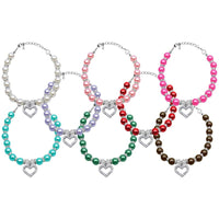 Mirage Pet Products Collars Aqua / S Heart and Pearl Pet Necklace