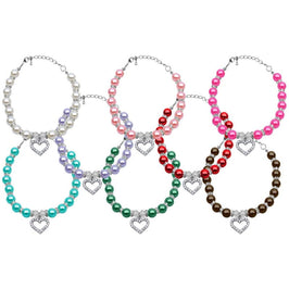 Mirage Pet Products Collars Aqua / S Heart and Pearl Pet Necklace