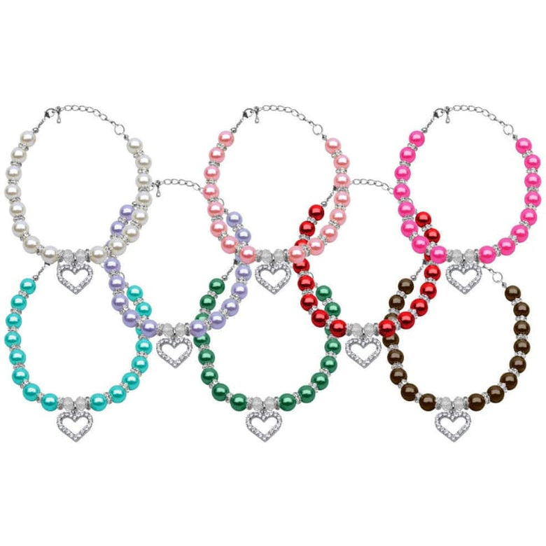 Mirage Pet Products Collars Aqua / S Heart and Pearl Pet Necklace