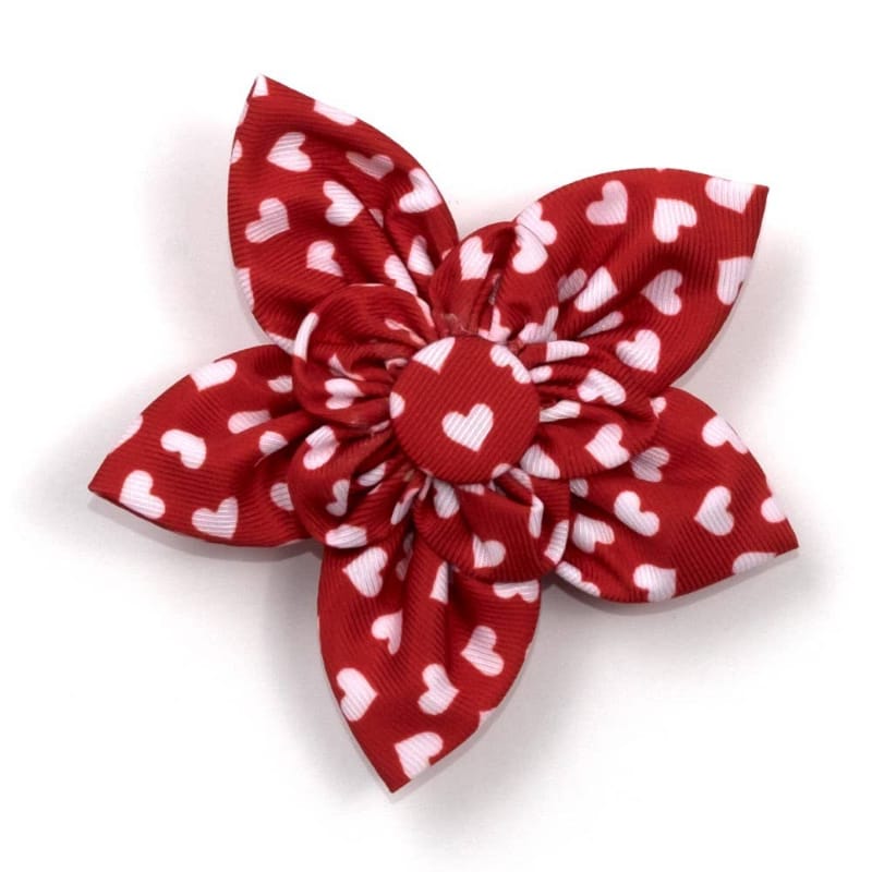 The Worthy Dog Collars SM Love Hearts Red Flower Pet Collar Attachment - 2 Sizes
