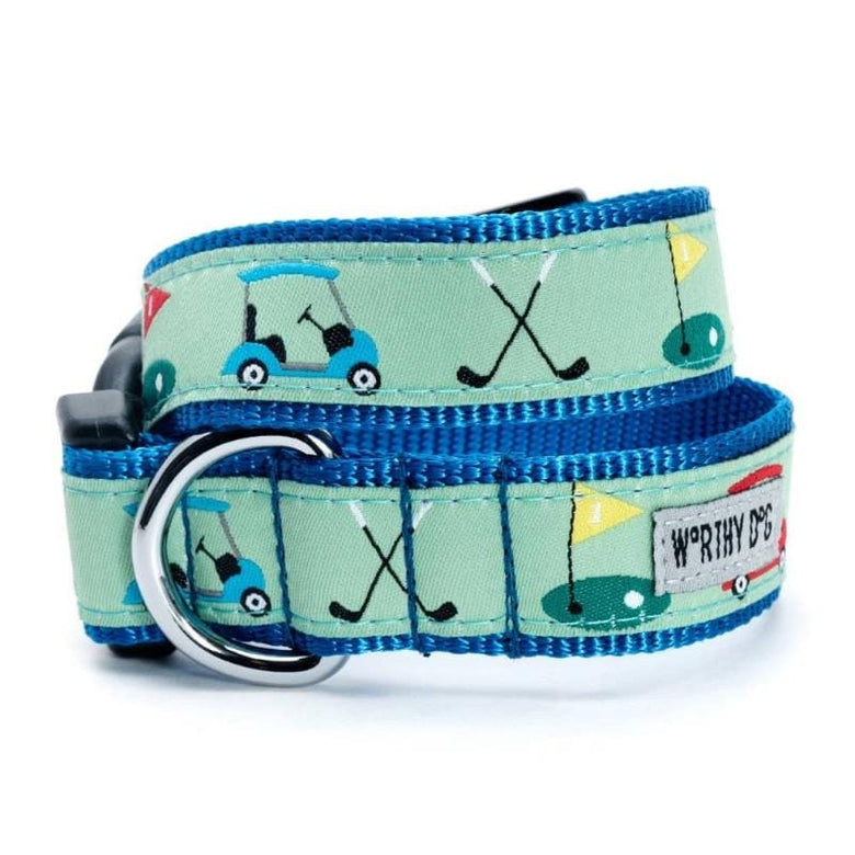 The Worthy Dog COLLARS XS Let's Play Some Golf Green Dog Collar