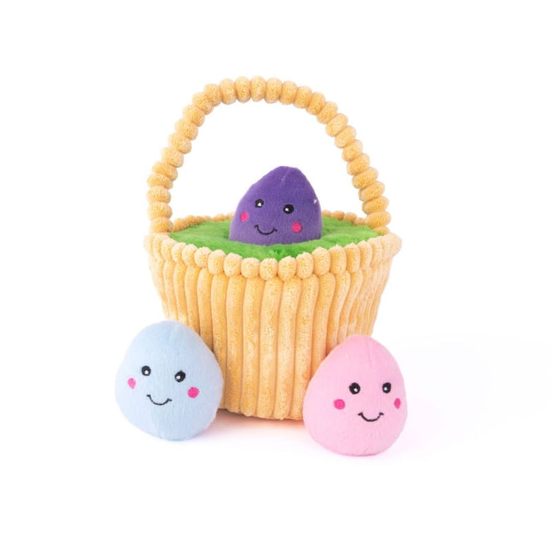 Zippypaws dog toys Burrow Easter Basket Spring Interactive Plush Squeak Dog Toy Set - 4 Pc