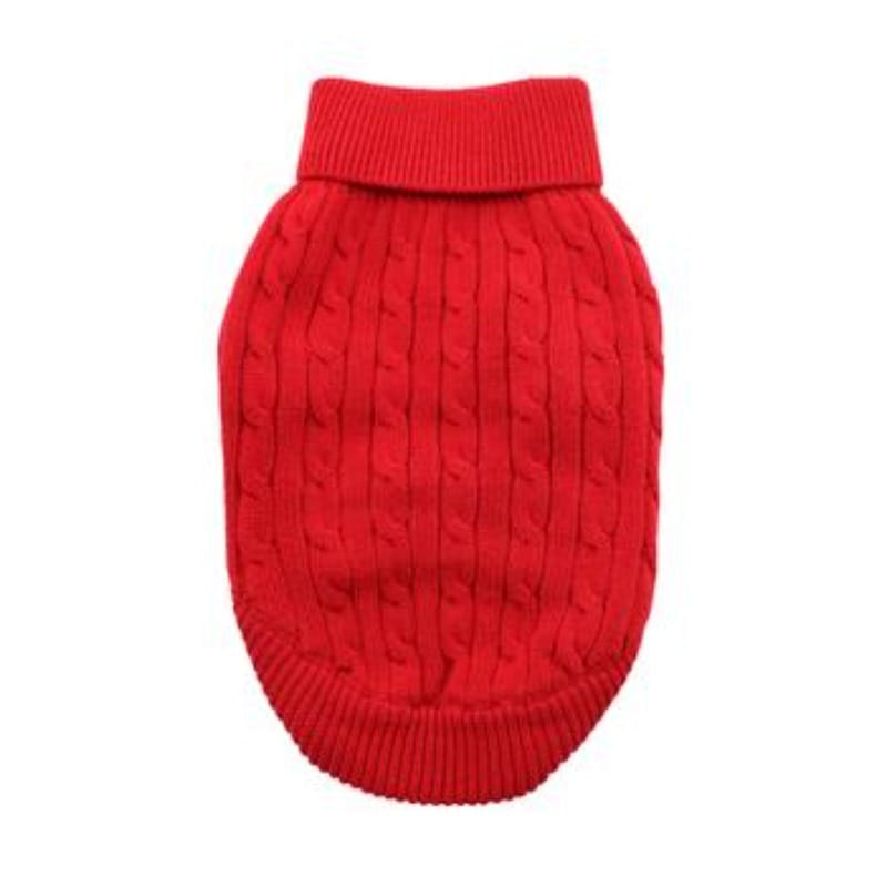 Doggie Design, Inc. Sweaters XXS Combed 100% Cotton Cable Knit Fiery Red Dog Sweater