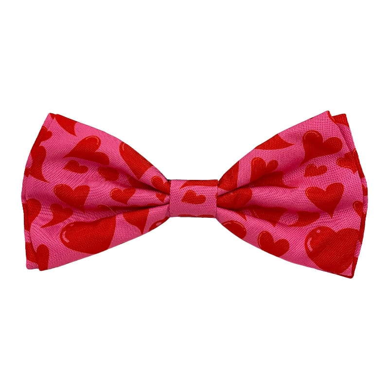 Huxley & Kent Bow Ties SM My Puppy Love Red Hearts Pink Bow Tie Pet Collar Attachment - 3 Sizes