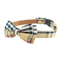 BARK by DOG Collars Beige Plaid Pet Collar Bow Tie