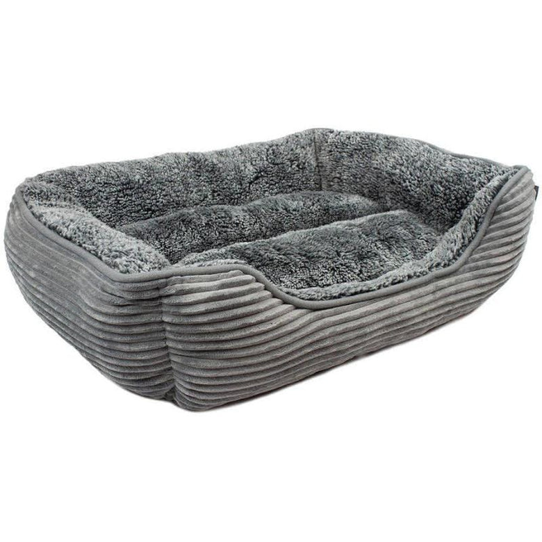 Precious Tails Beds GRY Super Plush Corduroy Sherpa Cuddler Pet Bed