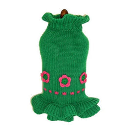 Dallas Dogs, Ltd Sweaters 6" Fleur Rose Green and Pink Spring Dog Sweater Dress