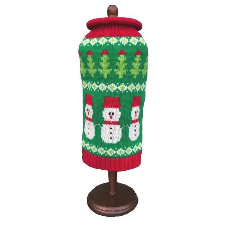 Dallas Dogs, Ltd Sweaters 6" Holiday Fair Isle Snowmen Green Dog Sweater