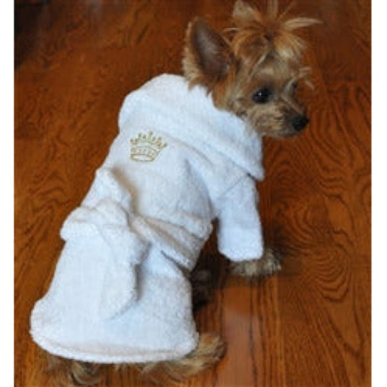 Doggie Design, Inc. Bathrobes White Bathrobe with Gold Crown for Pets 100% Combed Cotton Terrycloth