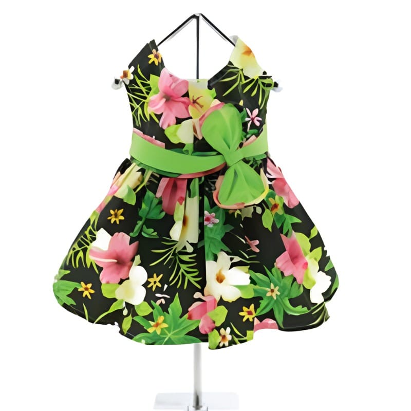 Doggie Design, Inc. Dresses XS Twilight Black Hawaiian Hibiscus Dog Dress with Matching Leash & D-Ring