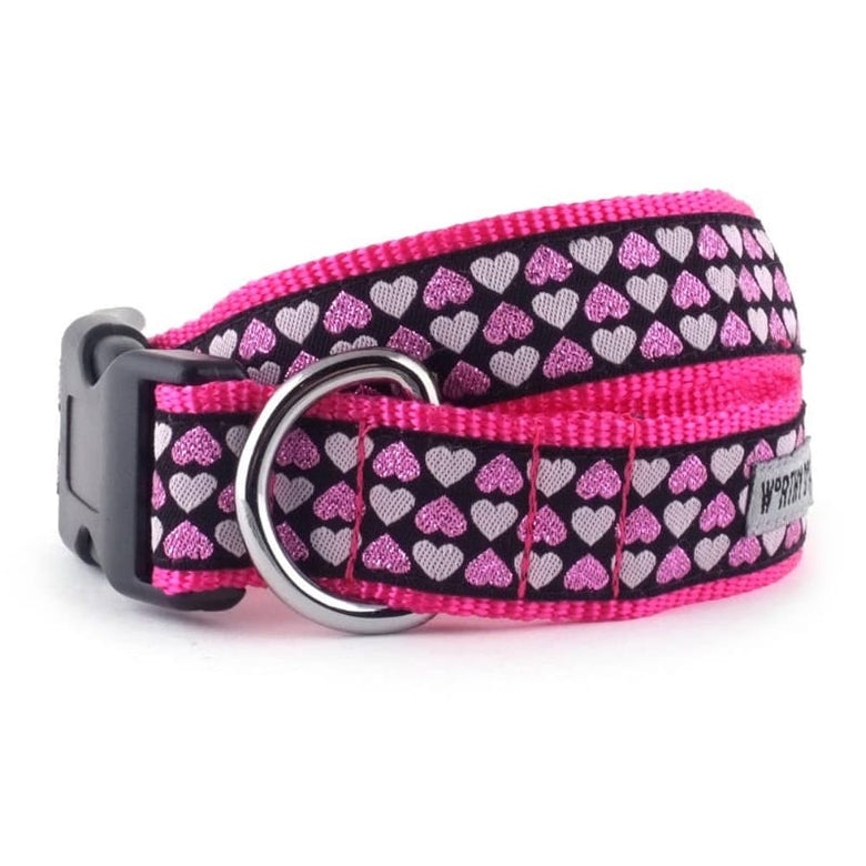 The Worthy Dog Collars XS Hearts Pink & Black Dog Collar