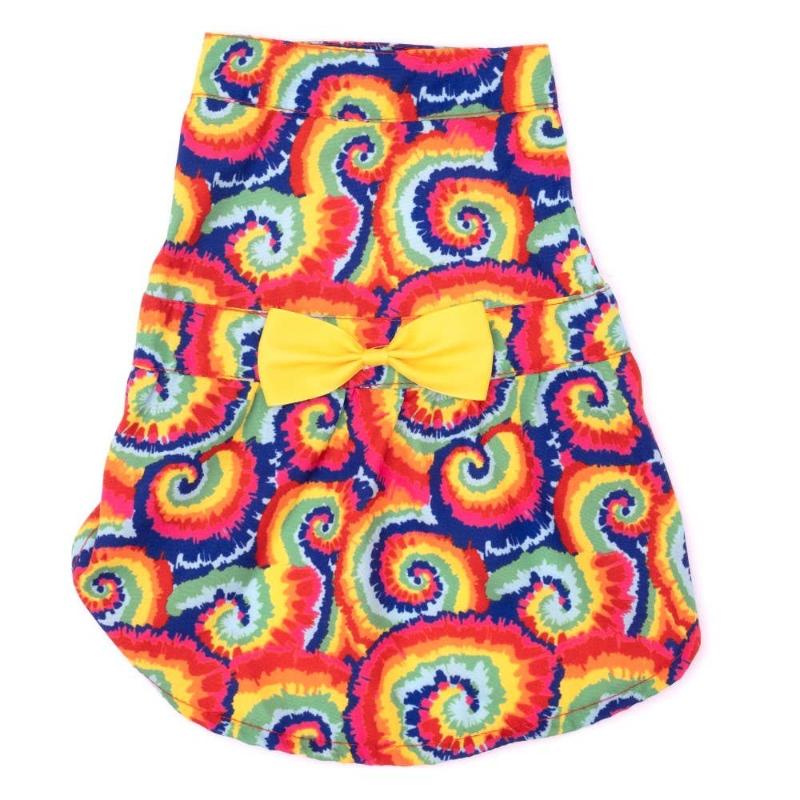 The Worthy Dog Dresses XS Kaleidoscope Colorful with Yellow Bow Dog Dress