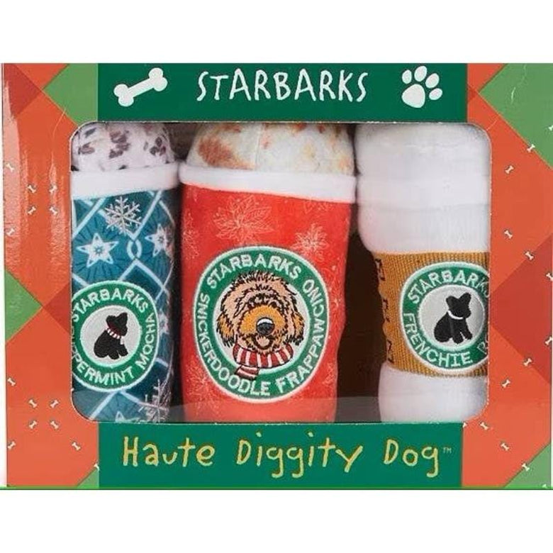 Haute Diggity Dog dog toys LIMITED EDITION Starbarks Holiday Box Plush Squeak Dog Toy Set - 3 Pk