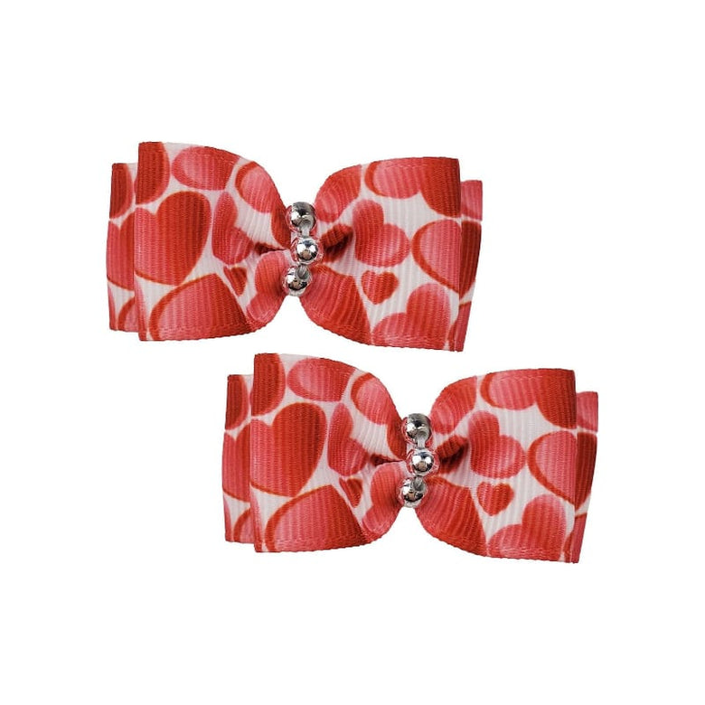 Barker's Bowtique Hair Bows Red Hearts Canine Hair Clips