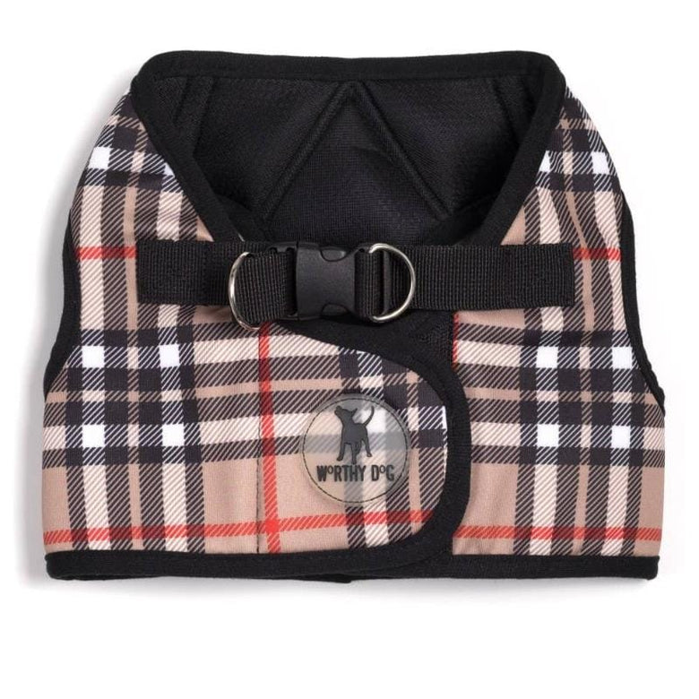 The Worthy Dog Harnesses TNY Tan Plaid Sidekick Dog Harness