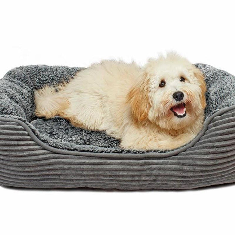 Precious Tails Beds GRY Super Plush Corduroy Sherpa Cuddler Pet Bed