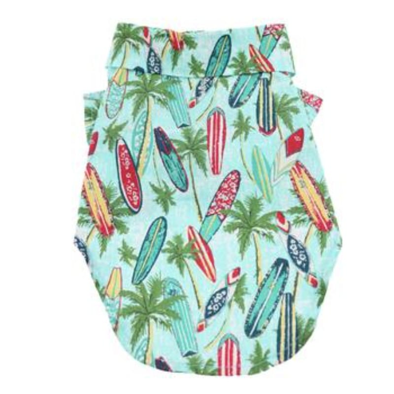 Doggie Design, Inc. Collared Shirts XXS Hawaiian Surfboard & Palms Camp Dog Shirt