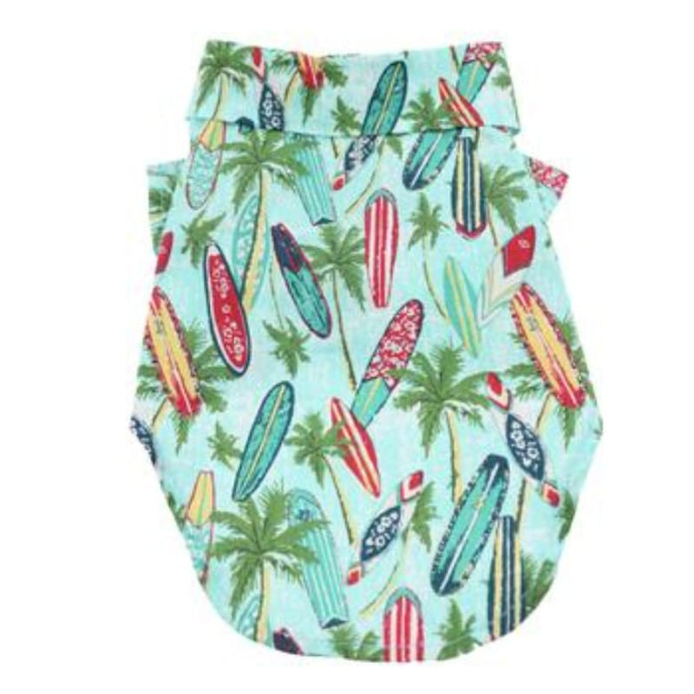 Doggie Design, Inc. Collared Shirts XXS Hawaiian Surfboard & Palms Camp Dog Shirt