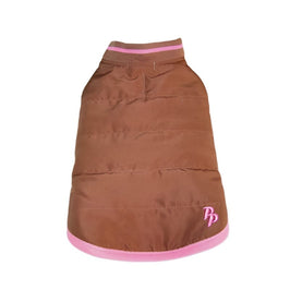 Dogo Pet Fashions Jackets XL Brown Sports Dog Parka Coat with Pink Fleece Lining