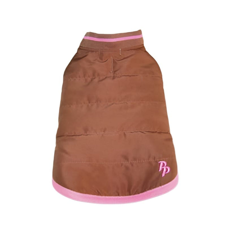 Dogo Pet Fashions Jackets XL Brown Sports Dog Parka Coat with Pink Fleece Lining