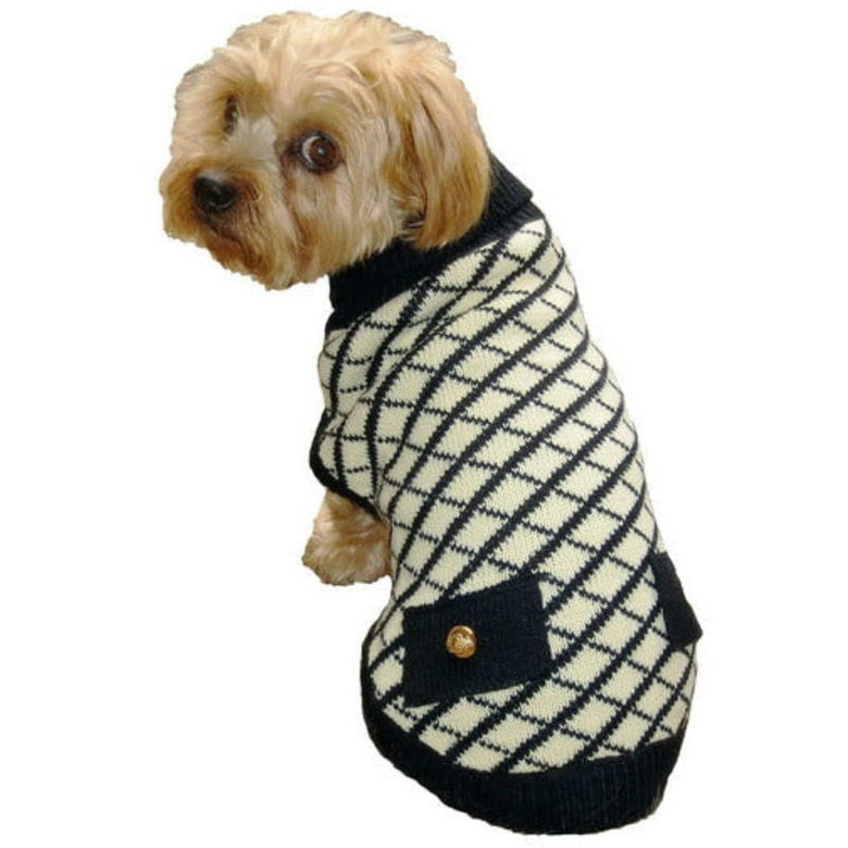 Dallas Dogs, Ltd Sweaters 5th Avenue Black and Cream Fashionable Turtleneck Pet Sweater